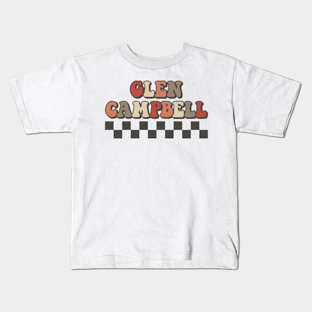 Glen Campbell Checkered Retro Groovy Style Kids T-Shirt by Time Travel Style